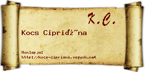 Kocs Cipriána névjegykártya